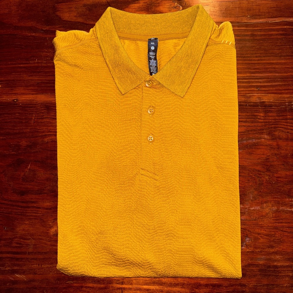 Lululemon Men's Yellow‎ Gold Metal Vent Tech Polo 2.0 Texture Size XXL 2XL - Picture 11 of 11